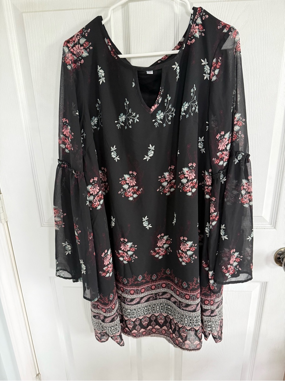 Xhilaration XXL Black Floral Bell Sleeve Dress Y2K Boho Whimsigoth Fairy Grunge